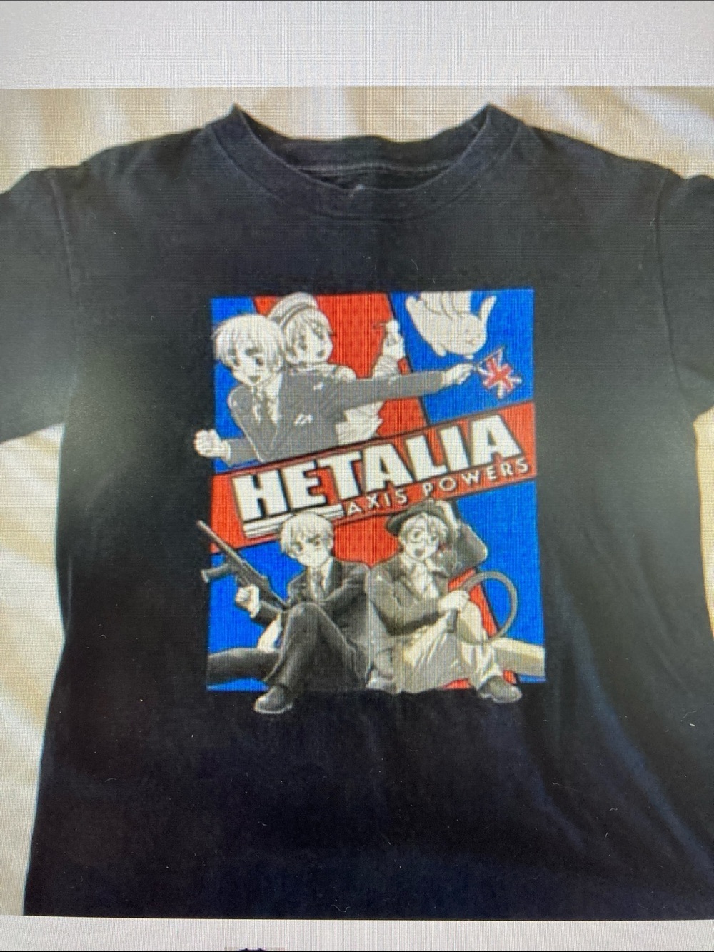 Gildan Black Hetalia Axis Powers Graphic Tee with Red and Blue Print